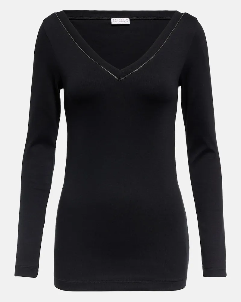 Brunello Cucinelli Top in cotone a maniche lunghe Nero