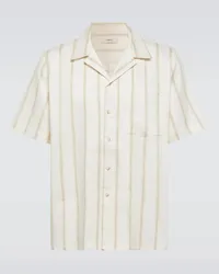 COMMAS Camicia bowling in misto lino a righe Bianco