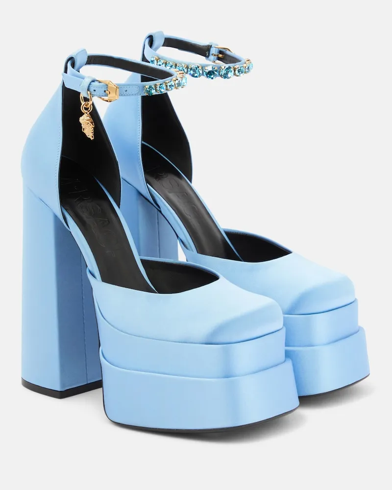 Versace Pumps Medusa Aevitas in raso con plateau Blu