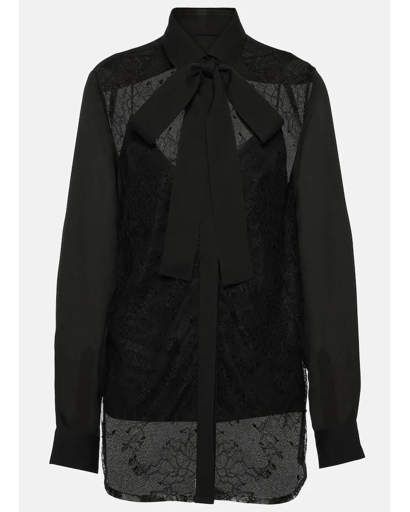 Elie Saab Blusa in misto seta con pizzo Nero