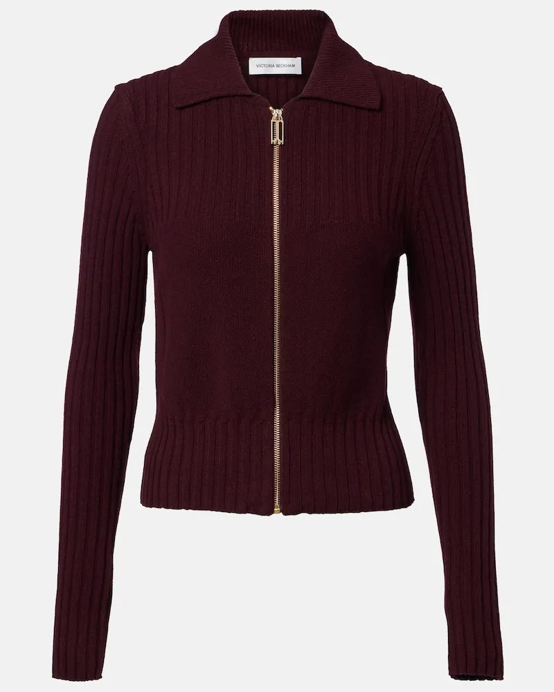 Victoria Beckham Cardigan in misto lana e cashmere con zip Borgogna