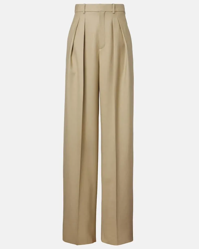 Saint Laurent Pantaloni a gamba larga in lana e seta Beige