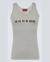 Gucci Tank top in jersey di cotone  con logo Grigio