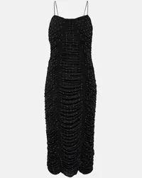 ROTATE Birger Christensen Abito midi in mesh con cristalli Nero