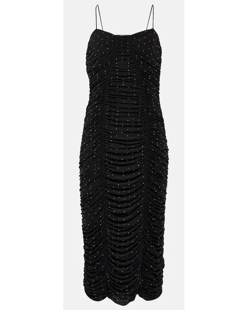 ROTATE Birger Christensen Abito midi in mesh con cristalli Nero