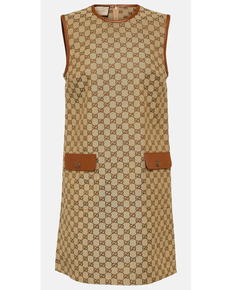 Gucci Miniabito in canvas GG con pelle Marrone