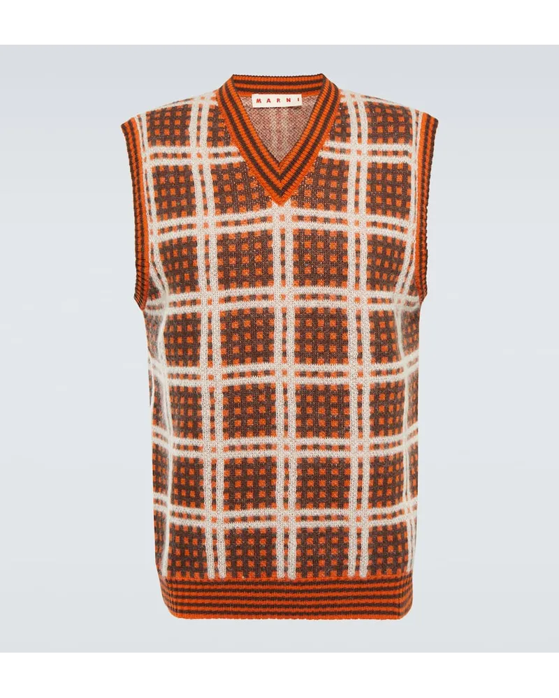 Marni Gilet in misto lana a quadri Rosso