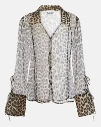 Ganni Camicia in chiffon con stampa leopardata Multicolore