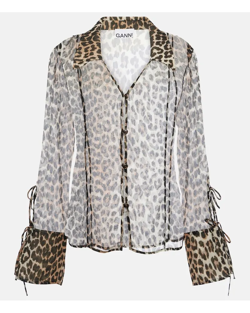 Ganni Camicia in chiffon con stampa leopardata Multicolore