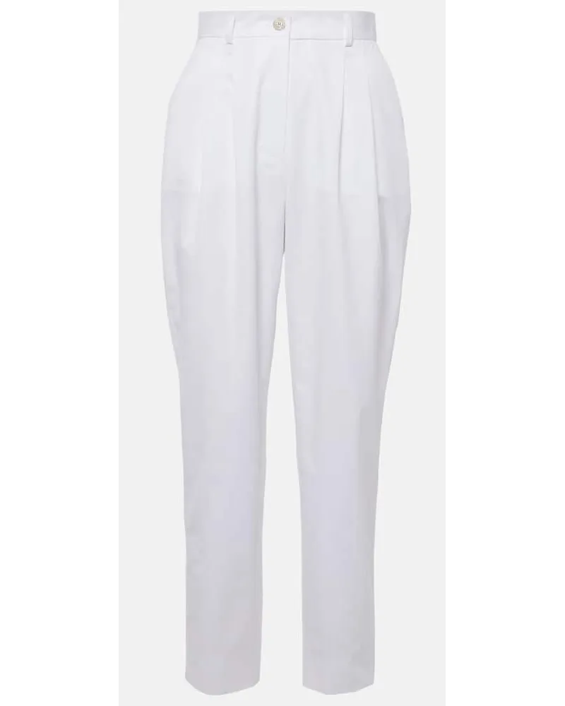 Dolce & Gabbana Pantaloni regular in cotone a vita alta Bianco