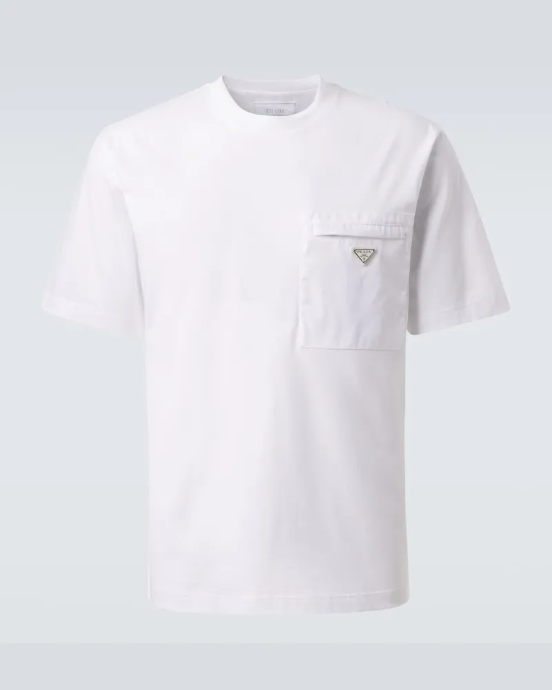 Prada T-shirt in jersey di cotone e Re-Nylon Bianco