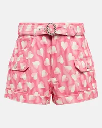 Alessandra Rich Shorts di jeans a vita alta con stampa Rosa