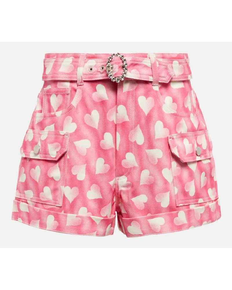 Alessandra Rich Shorts di jeans a vita alta con stampa Rosa