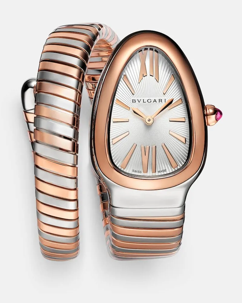 Bulgari Orologio Serpenti Tubogas 35mm in oro rosa 18kt e acciaio inox con rubellite Argento