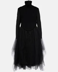 Noir Kei Ninomiya Abito midi in misto lana e tulle Nero