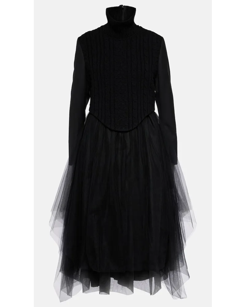 Noir Kei Ninomiya Abito midi in misto lana e tulle Nero