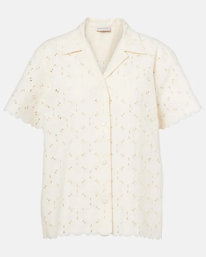 Moncler Camicia bowling in misto cotone sangallo Bianco