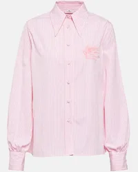 Etro Camicia in cotone a righe con logo Rosa