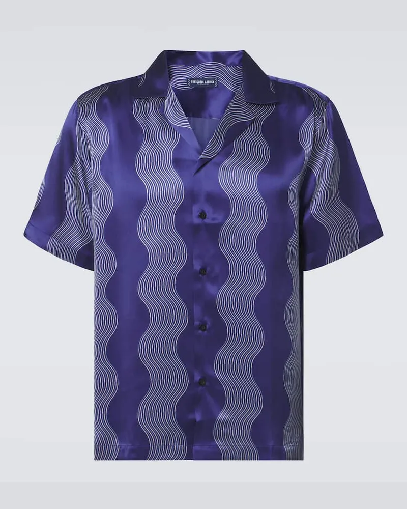 Frescobol Carioca Camicia bowling Roberto in seta Blu