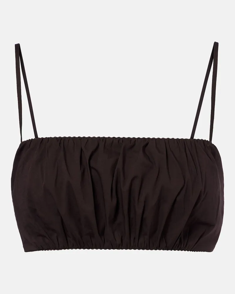 STAUD Top cropped Fiore in cotone Marrone