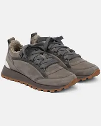 Brunello Cucinelli Sneakers in suede con shearling Beige