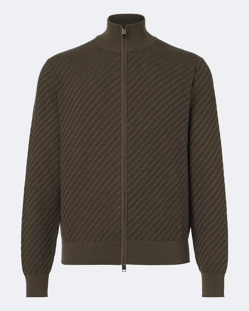 Brioni Pullover in cotone, seta e cashmere jacquard Marrone
