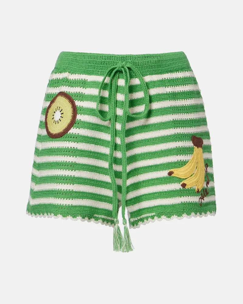 ALEMAIS AlÃ©mais Shorts in cotone a righe con ricamo Verde