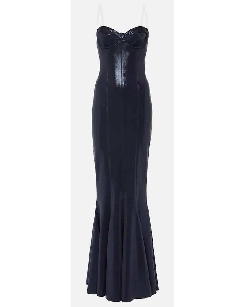 Norma Kamali Abito lungo Corset in lamÃ Blu