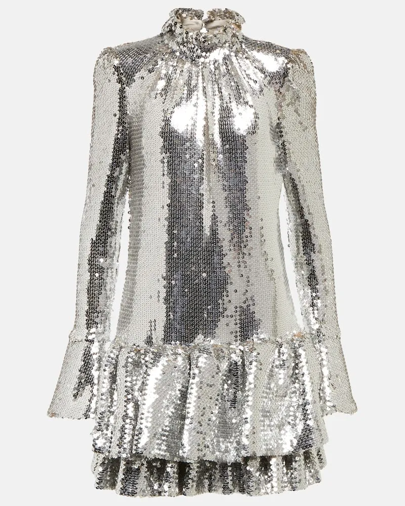 Paco Rabanne Miniabito con paillettes e balze Argento