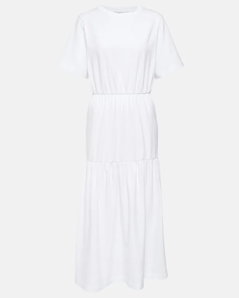 Max Mara Abito midi in jersey di cotone a balze Bianco