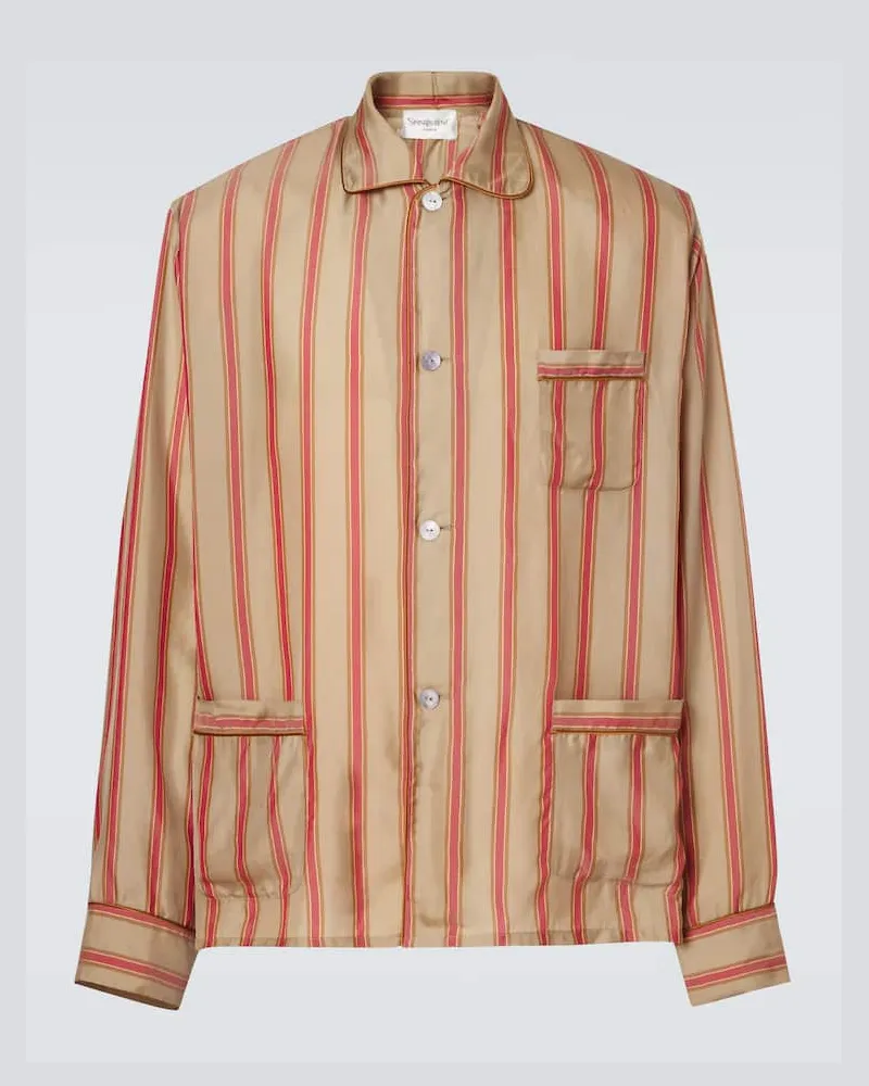 Saint Laurent Camicia in twill a righe Beige