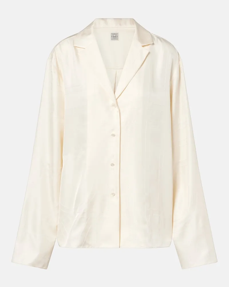 Totême Camicia Monogram in satin di seta Bianco