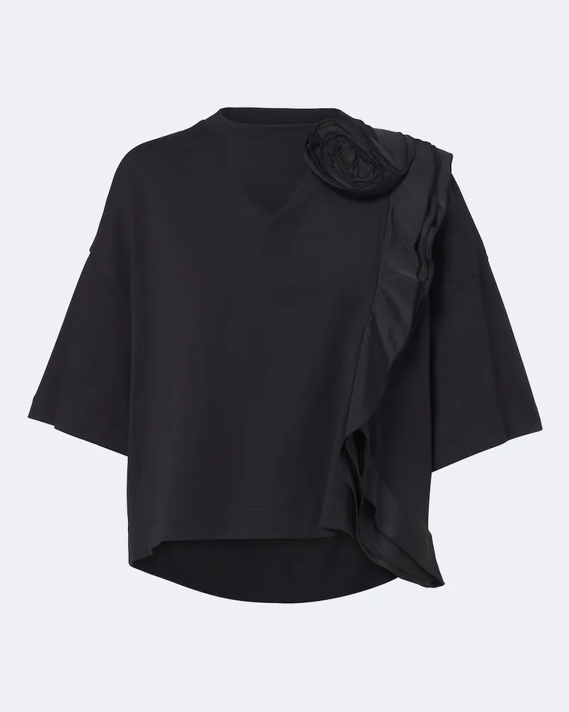 Max Mara T-shirt in jersey di cotone con volant Nero
