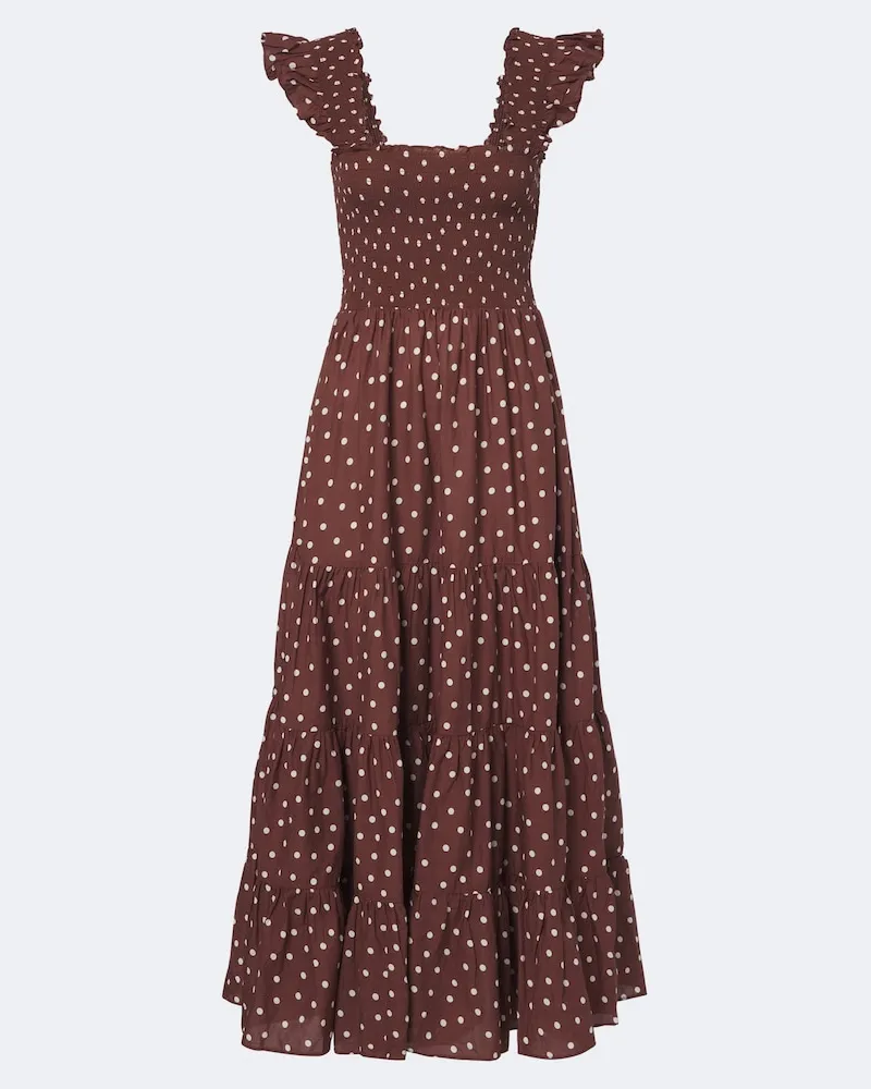 RIXO Abito midi Kendall in cotone a pois Marrone