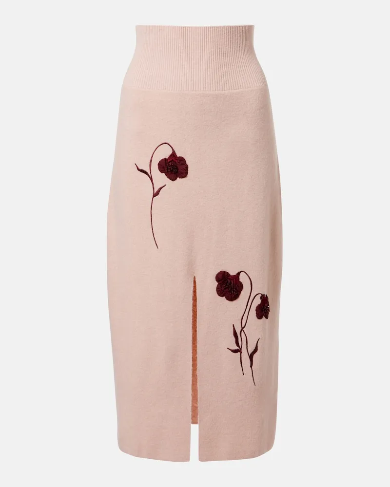 Erdem Gonna midi in maglia con fiori applicati Rosa