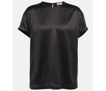 Brunello Cucinelli T-shirt in raso di misto seta Nero