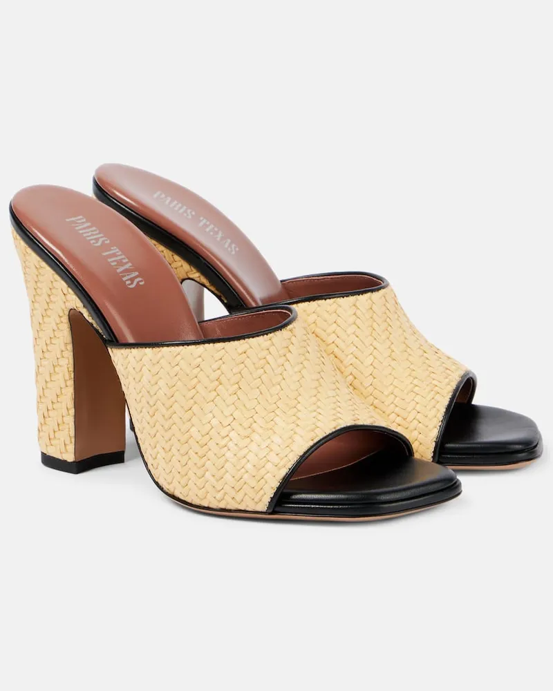 Paris Texas Mules Ava 100 in rafia e pelle Neutro