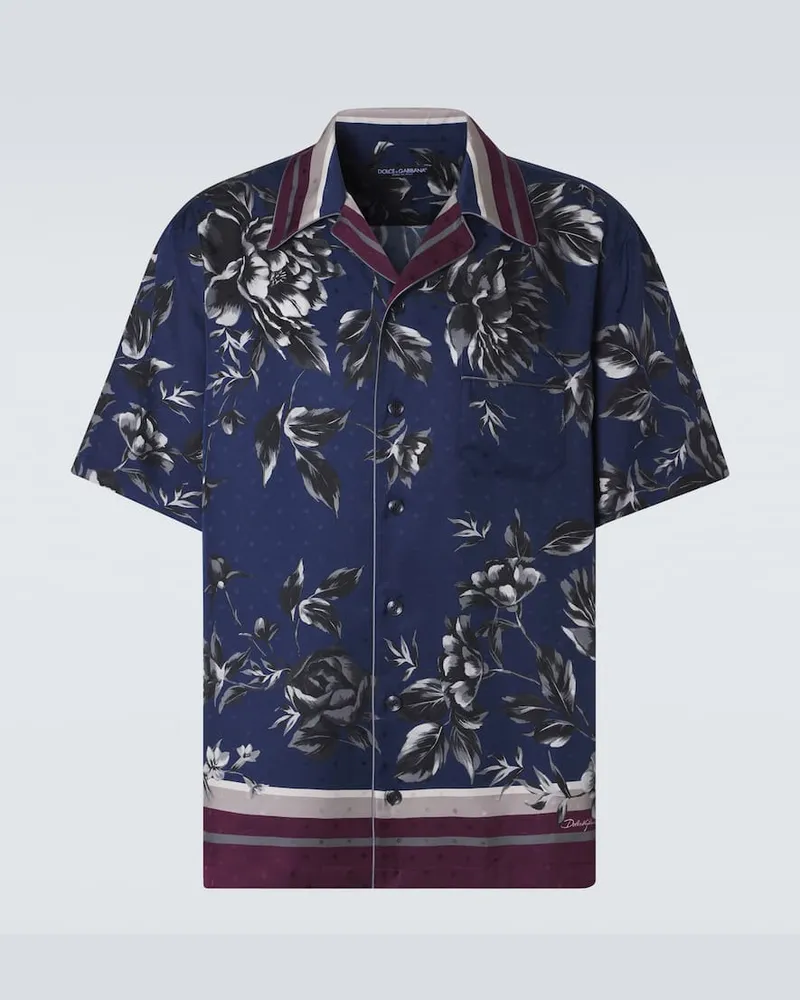 Dolce & Gabbana Camicia bowling in seta con stampa Blu