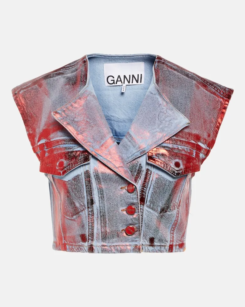Ganni Gilet in denim metallizzato Rosso