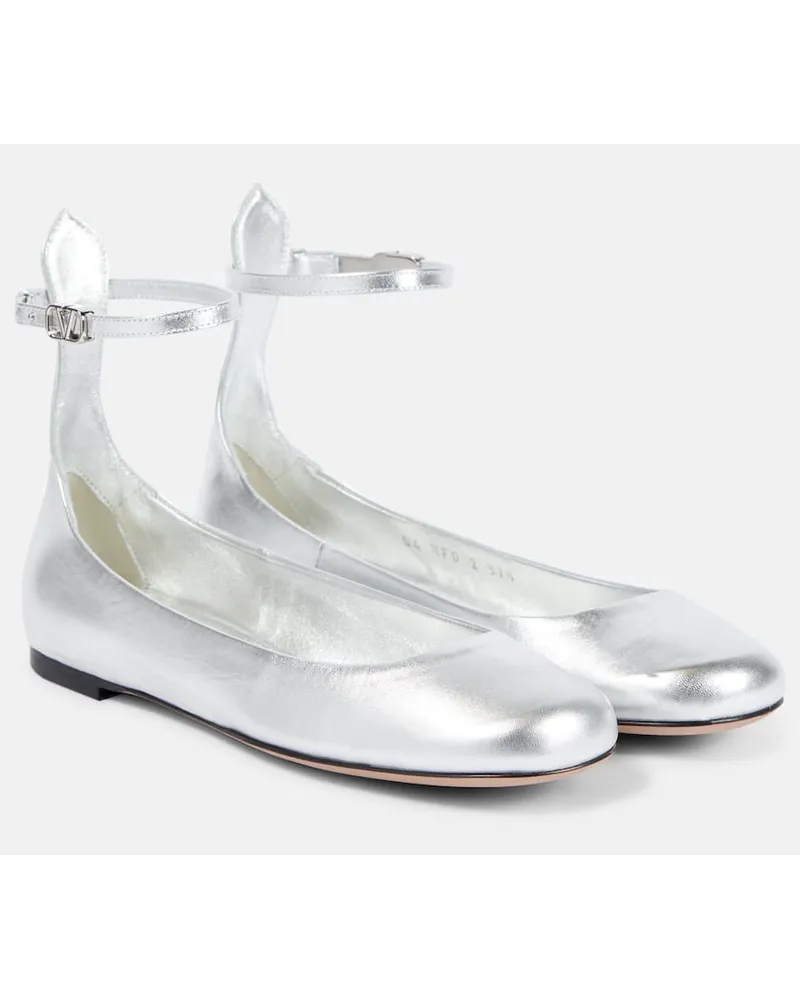 Valentino Garavani Ballerine Tan-Go in pelle metallizzata Argento