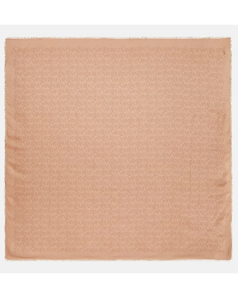 Saint Laurent Sciarpa in cashmere e modal con stampa Beige