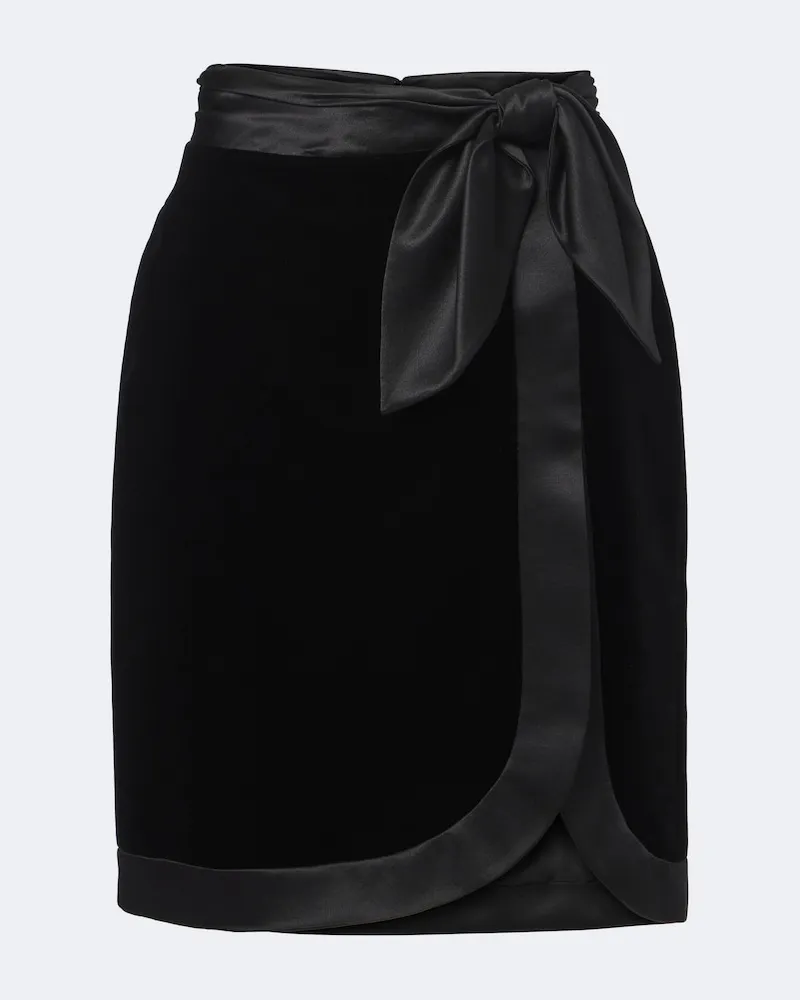 Saint Laurent Gonna a portafoglio in velluto con seta Nero