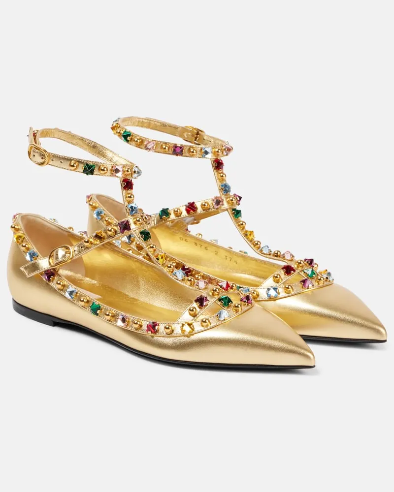 Valentino Garavani Ballerine Rockstud in pelle Oro