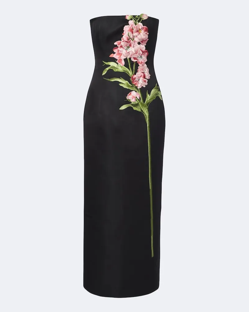 LEO LIN Abito bustier Rayna con applicazioni floreali Nero