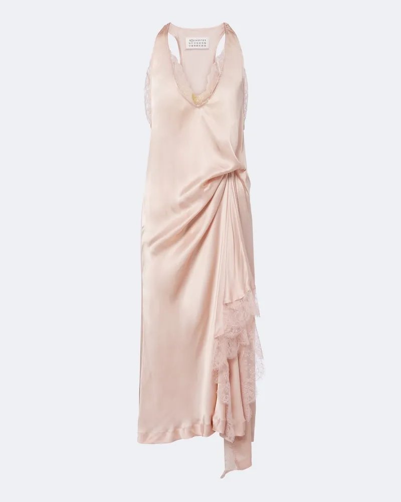 Maison Margiela Abito sottoveste in raso con pizzo Rosa