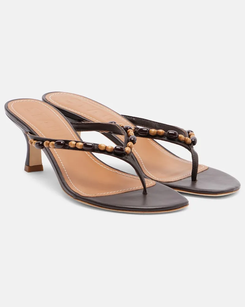 STAUD Sandali infradito Freja in pelle con perline Marrone