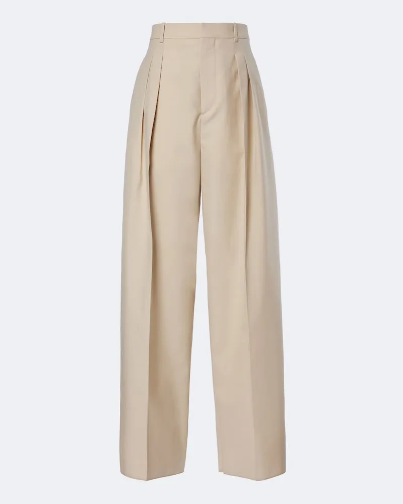 Bottega Veneta Pantaloni a gamba larga in lana e cotone Beige