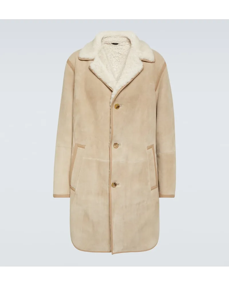 Loro Piana Cappotto Sedrun in suede con shearling Marrone