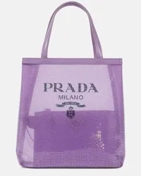 Prada Shopper Logo in rete con paillettes Viola