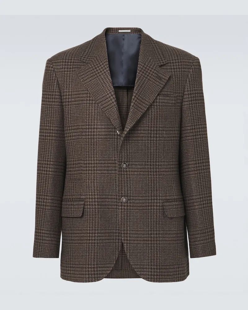 Brunello Cucinelli Blazer in cashmere a quadri Marrone